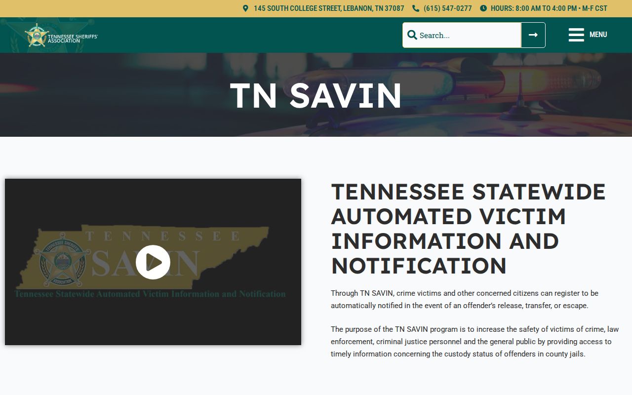 Tennessee SAVIN custody notifications for Hickman County