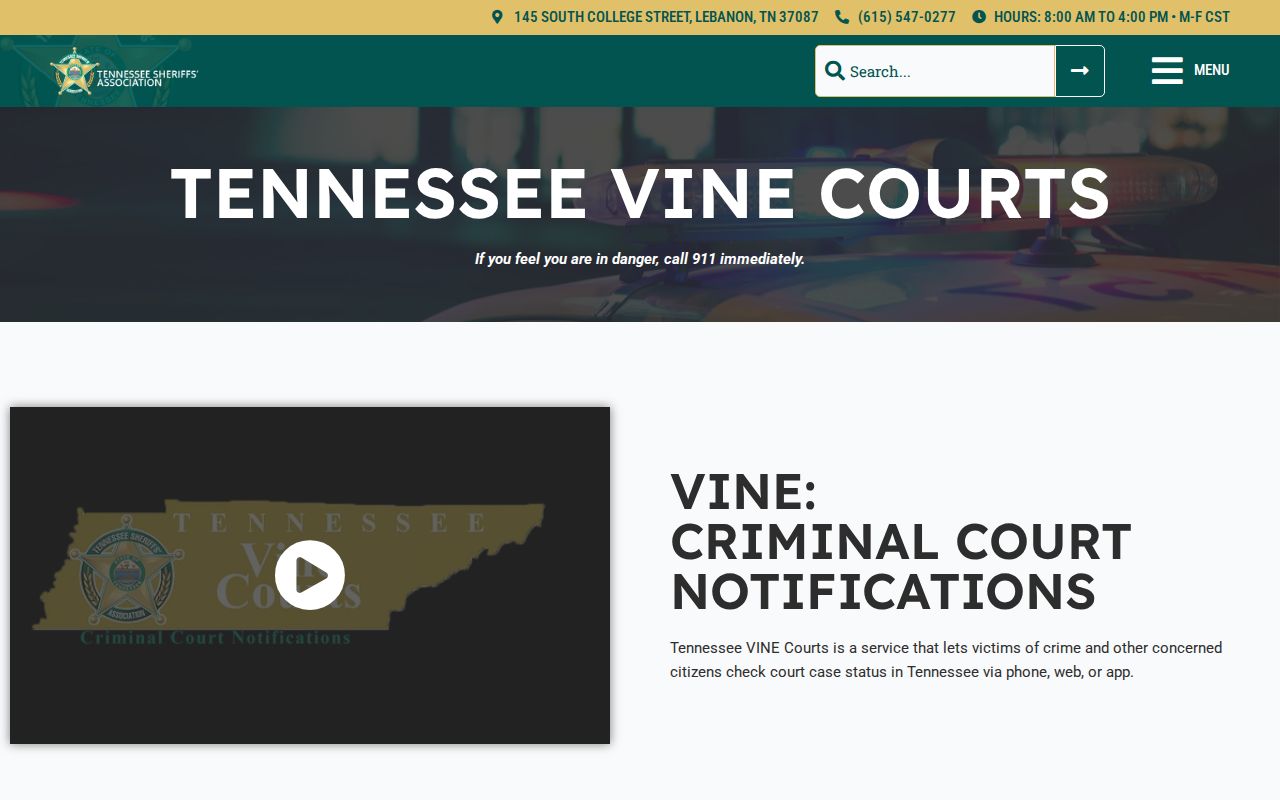 Official Tennessee VINE Courts alert information for Hickman County