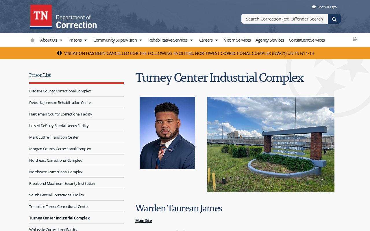 TDOC Turney Center state prison record in Hickman County